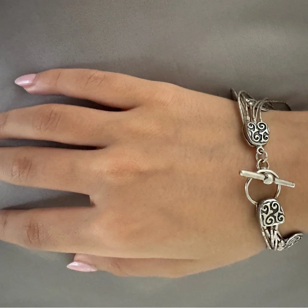 Multi-Strand Silver Heart Charm Bracelet for Women